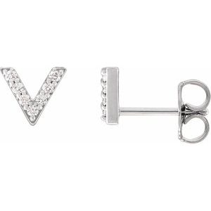 Ladies Natural Diamond V Earrings — Sterling Silver