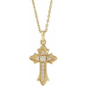 Ladies Natural Diamond Vintage-Inspired Cross Necklace (I1, G-H) — 14K Yellow Gold