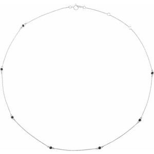 Ladies Natural Black Diamond 7-Station Necklace (Opaque, Black) — 14K White Gold