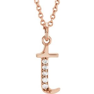 Ladies Natural Diamond Lowercase Initial T Necklace (I1, G-H) — 14K Rose Gold