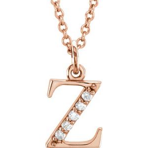 Ladies Natural Diamond Lowercase Initial Z Necklace (I1, G-H) — 14K Rose Gold