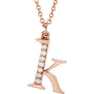 Ladies Natural Diamond Lowercase Initial K Necklace (I1, G-H) — 14K Rose Gold