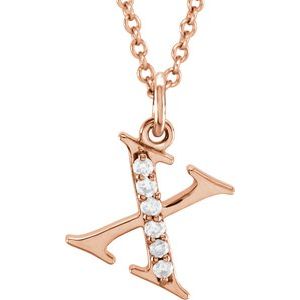 Ladies Natural Diamond Lowercase Initial X Necklace (I1, G-H) — 14K Rose Gold
