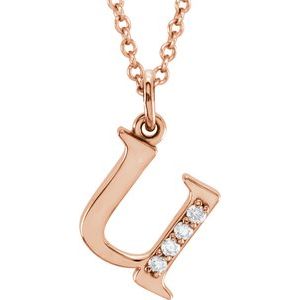Ladies Natural Diamond Lowercase Initial U Necklace (I1, G-H) — 14K Rose Gold