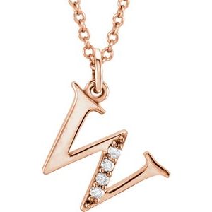 Ladies Natural Diamond Lowercase Initial W Necklace (I1, G-H) — 14K Rose Gold