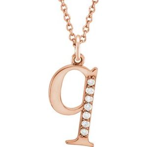 Ladies Natural Diamond Lowercase Initial Q Necklace (I1, G-H) — 14K Rose Gold