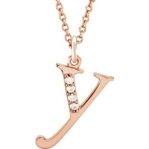Ladies Natural Diamond Lowercase Initial Y Necklace (I1, G-H) — 14K Rose Gold