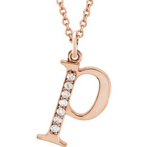 Ladies Natural Diamond Lowercase Initial P Necklace (I1, G-H) — 14K Rose Gold