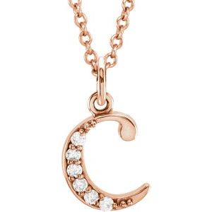 Ladies Natural Diamond Lowercase Initial C Necklace (I1, G-H) — 14K Rose Gold