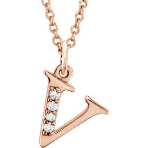 Ladies Natural Diamond Lowercase Initial V Necklace (I1, G-H) — 14K Rose Gold