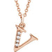 Ladies Natural Diamond Lowercase Initial V Necklace (I1, G-H) — 14K Rose Gold