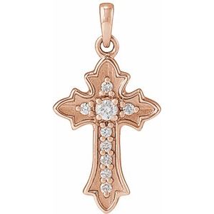 Ladies Natural Diamond Vintage-Inspired Cross Pendent (I1, G-H) — 14K Rose Gold