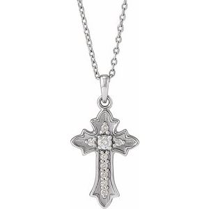 Ladies Natural Diamond Vintage-Inspired Cross Necklace (Si2-Si3, G-H) — Platinum