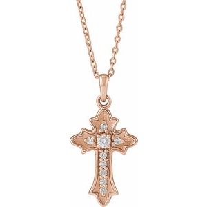 Ladies Natural Diamond Vintage-Inspired Cross Necklace (I1, G-H) — 14K Rose Gold