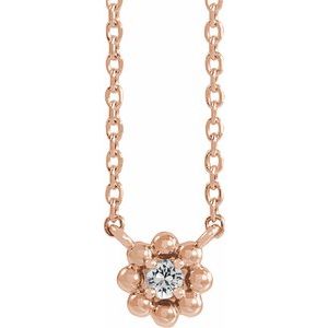 Ladies Natural Diamond Beaded Youth Necklace (I1, G-H) — 14K Rose Gold