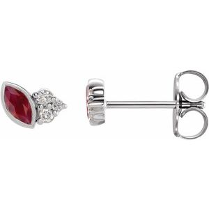 Ladies Natural Ruby Natural Diamond Left Earring — 14K White Gold