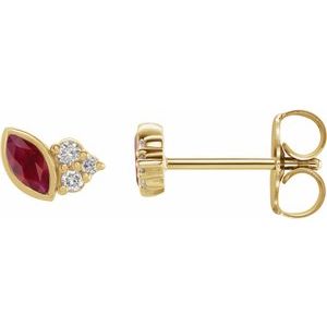 Ladies Natural Ruby Natural Diamond Left Earring — 14K Yellow Gold