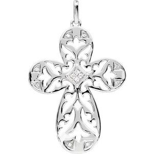 Ladies Natural Diamond Cross Pendant (I1, H+) — Sterling Silver
