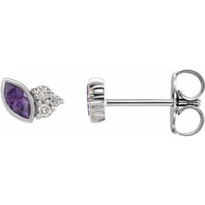 Ladies Natural Amethyst Natural Diamond Left Earring — Sterling Silver