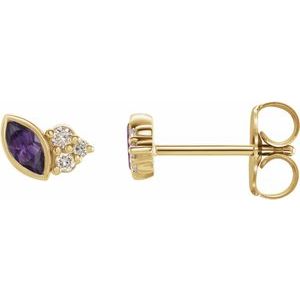 Ladies Natural Amethyst Natural Diamond Left Earring — 14K Yellow Gold