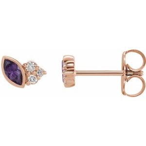 Ladies Natural Amethyst Natural Diamond Left Earring — 14K Rose Gold