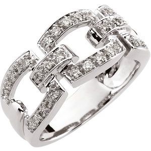 Ladies Natural Diamond Link Ring (I1, H+) — 14K White Gold