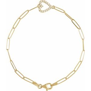 Ladies Natural Diamond Heart Bracelet (I1, G-H) — 14K Yellow Gold