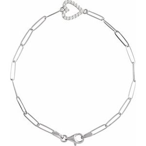 Ladies Natural Diamond Heart Bracelet (I1, G-H) — 14K White Gold