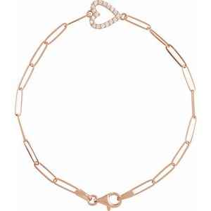 Ladies Natural Diamond Heart Bracelet (I1, G-H) — 14K Rose Gold