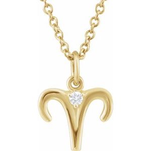 Ladies Natural Diamond Aries Zodiac Necklace (I1, G-H) — 14K Yellow Gold