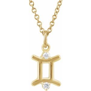 Ladies Natural Diamond Gemini Zodiac Necklace (I1, G-H) — 14K Yellow Gold