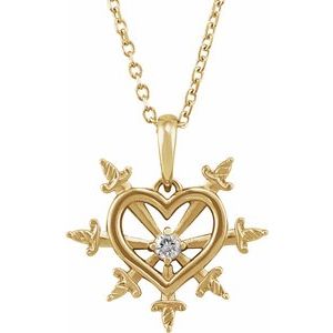 Ladies Natural Diamond Heart Daggers Necklace (I1, G-H) — 14K Yellow Gold