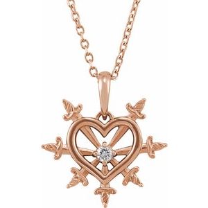 Ladies Natural Diamond Heart Daggers Necklace (I1, G-H) — 14K Rose Gold
