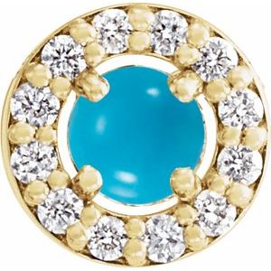 Ladies Cabochon Natural Turquoise Natural Diamond Halo-Style Pendant (I1, G-H) — 14K Yellow Gold