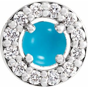Ladies Cabochon Natural Turquoise Natural Diamond Halo-Style Pendant (I1, G-H) — Sterling Silver
