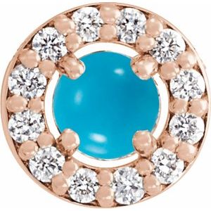 Ladies Cabochon Natural Turquoise Natural Diamond Halo-Style Pendant (I1, G-H) — 14K Rose Gold