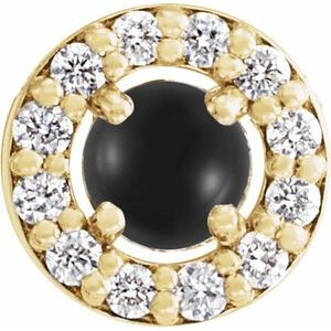 Ladies Cabochon Natural Black Onyx Natural Diamond Halo-Style Pendant (I1, G-H) — 14K Yellow Gold