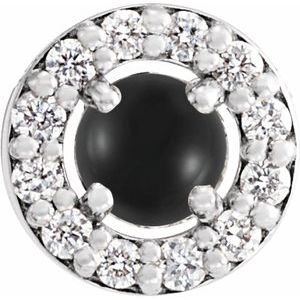 Ladies Cabochon Natural Black Onyx Natural Diamond Halo-Style Pendant (Si2-Si3, G-H) — Platinum