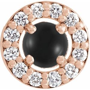 Ladies Cabochon Natural Black Onyx Natural Diamond Halo-Style Pendant (I1, G-H) — 14K Rose Gold