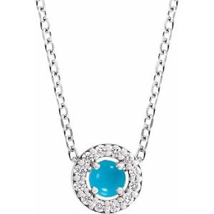 Ladies Cabochon Natural Turquoise Natural Diamond Halo-Style Necklace (I1, G-H) — 14K White Gold