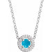 Ladies Cabochon Natural Turquoise Natural Diamond Halo-Style Necklace (I1, G-H) — 14K White Gold