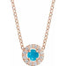 Ladies Cabochon Natural Turquoise Natural Diamond Halo-Style Necklace (I1, G-H) — 14K Rose Gold