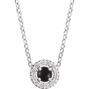 Ladies Cabochon Natural Black Onyx Natural Diamond Halo-Style Necklace (Si2-Si3, G-H) — Platinum