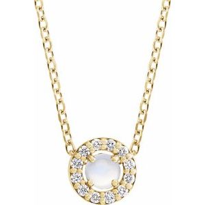 Ladies Cabochon Natural Rainbow Moonstone Natural Diamond Halo-Style Necklace (I1, G-H) — 14K Yellow Gold