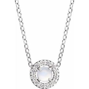 Ladies Cabochon Natural Rainbow Moonstone Natural Diamond Halo-Style Necklace (Si2-Si3, G-H) — Platinum