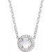 Ladies Cabochon Natural Rainbow Moonstone Natural Diamond Halo-Style Necklace (I1, G-H) — Sterling Silver
