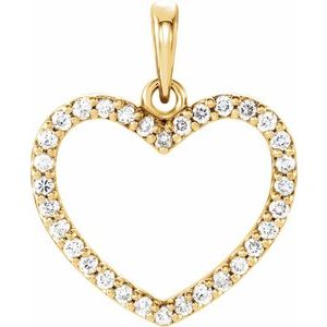 Ladies Natural Diamond Heart Pendant — 14K Yellow Gold