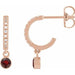 Ladies Natural Mozambique Garnet Natural Diamond French-Set 16.1 mm Hoop Earrings (I1, G-H) — 14K Rose Gold