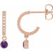 Ladies Natural Amethyst Natural Diamond French-Set 16.1 mm Hoop Earrings (I1, G-H) — 14K Rose Gold