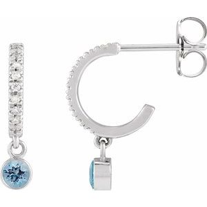 Ladies Natural Aquamarine Natural Diamond French-Set 16.1 mm Hoop Earrings (Si2-Si3, G-H) — Platinum